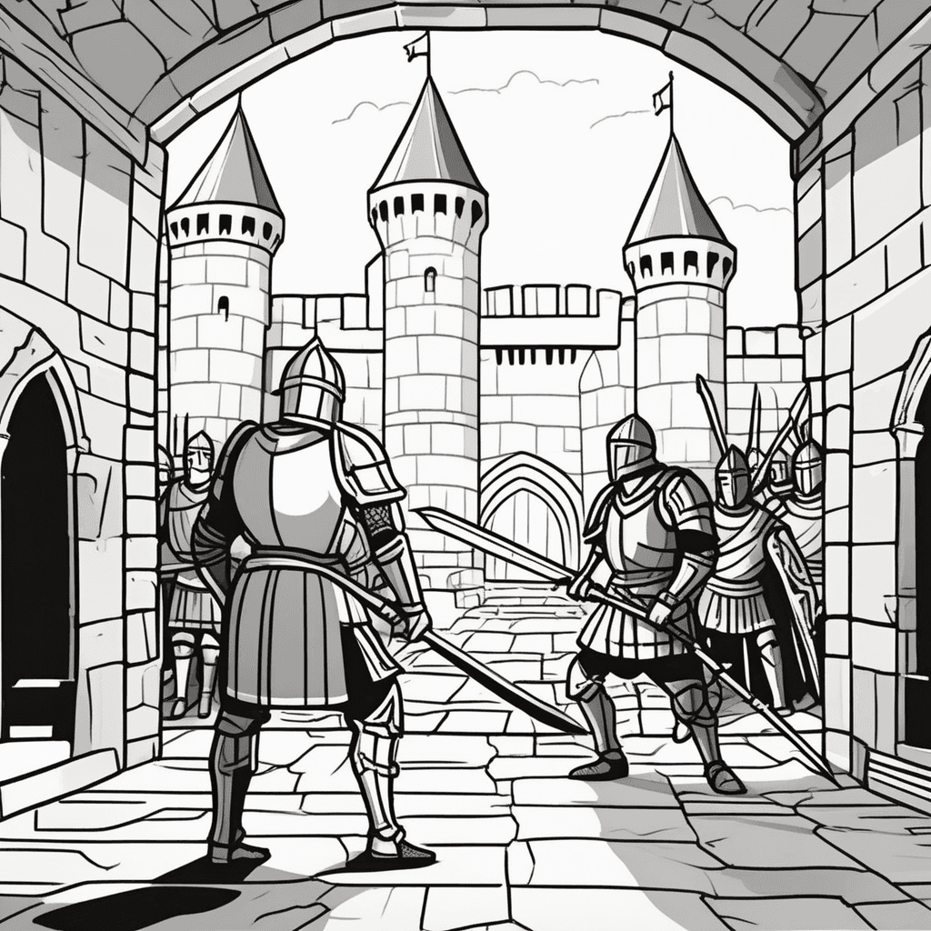 A knight faces his enemy warrior in fierce castle combat