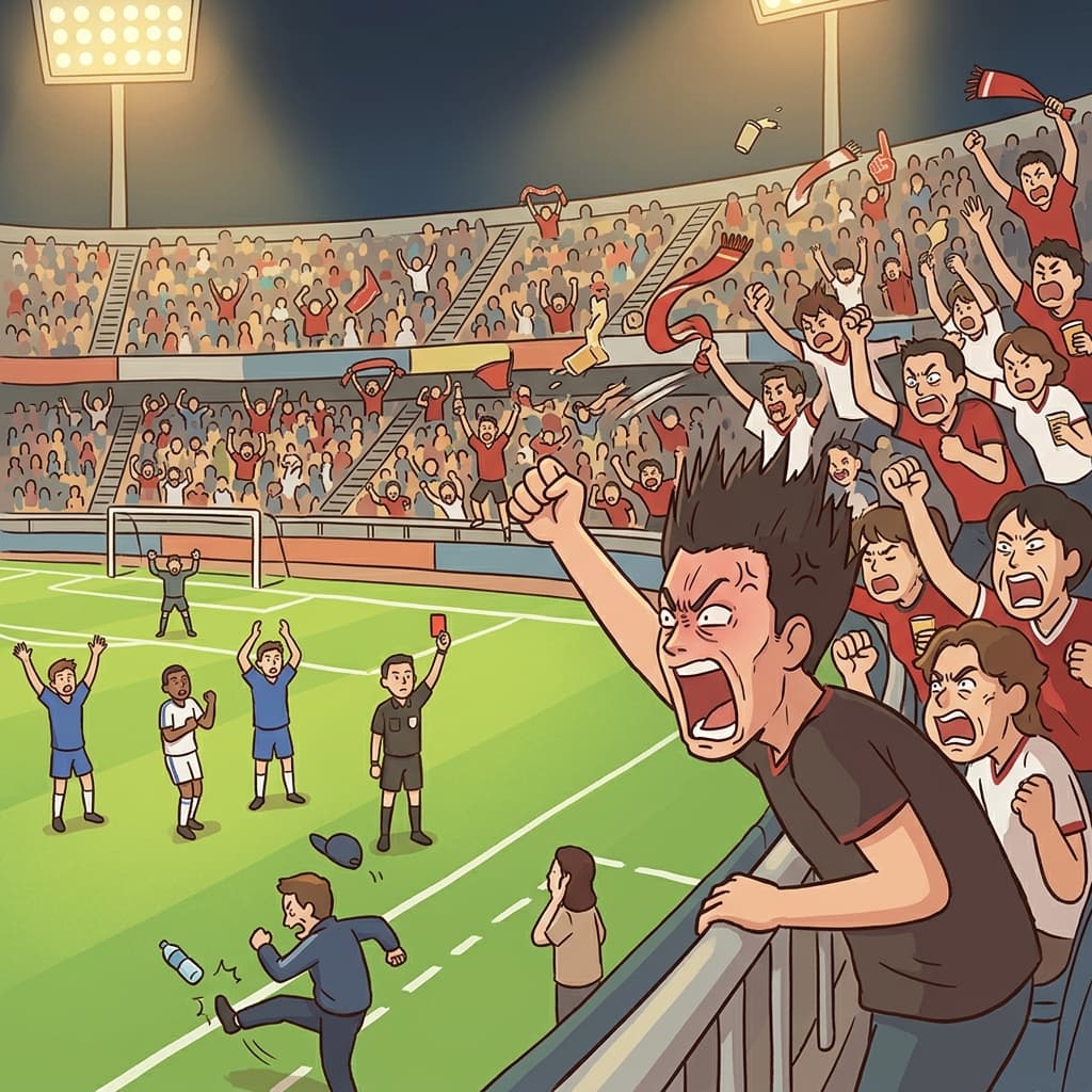 The referee's unfair call enraged the entire stadium of soccer fans.