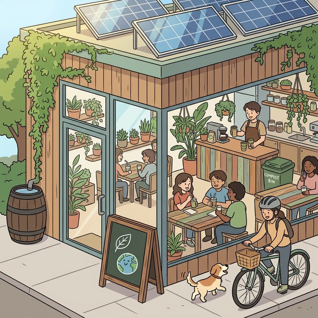 The new cafe is fully environmentally friendly, from solar panels to bamboo cups.
