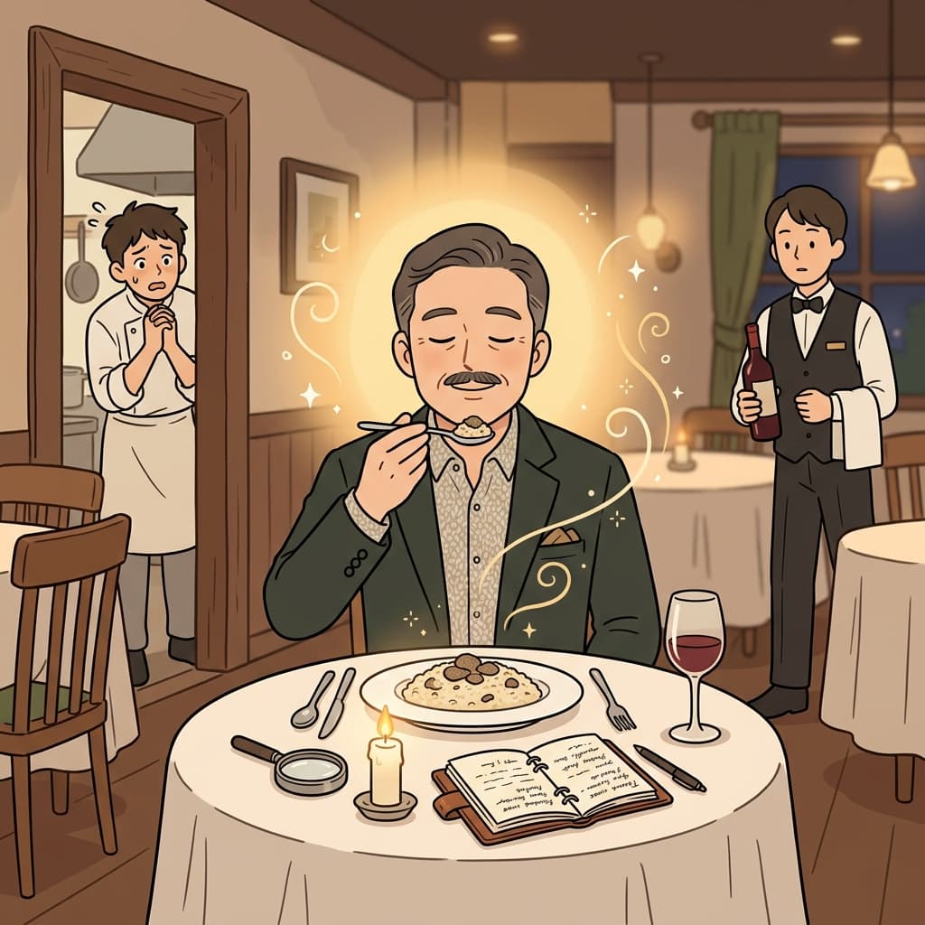 The epicure closes his eyes, savoring one perfect spoonful of truffle risotto.