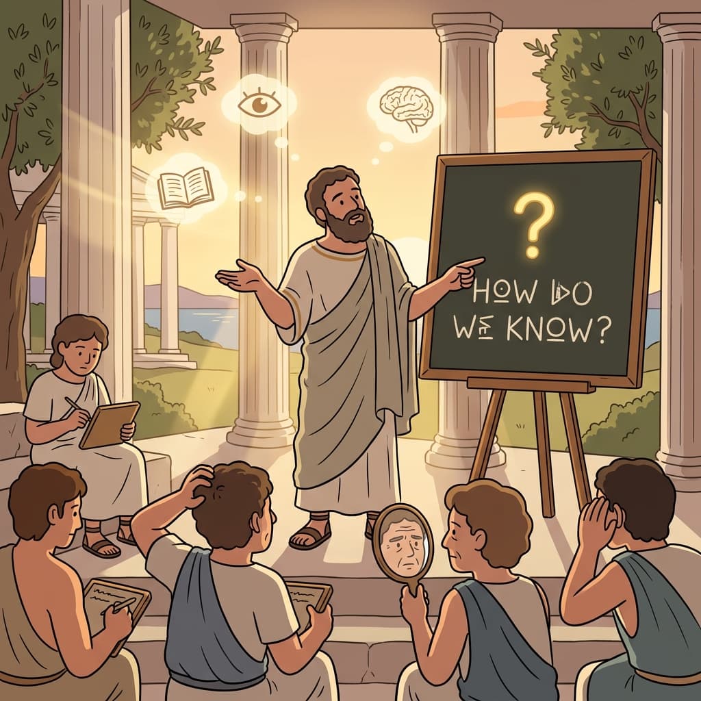 The philosopher raises an epistemological question: how do we truly know what we know?