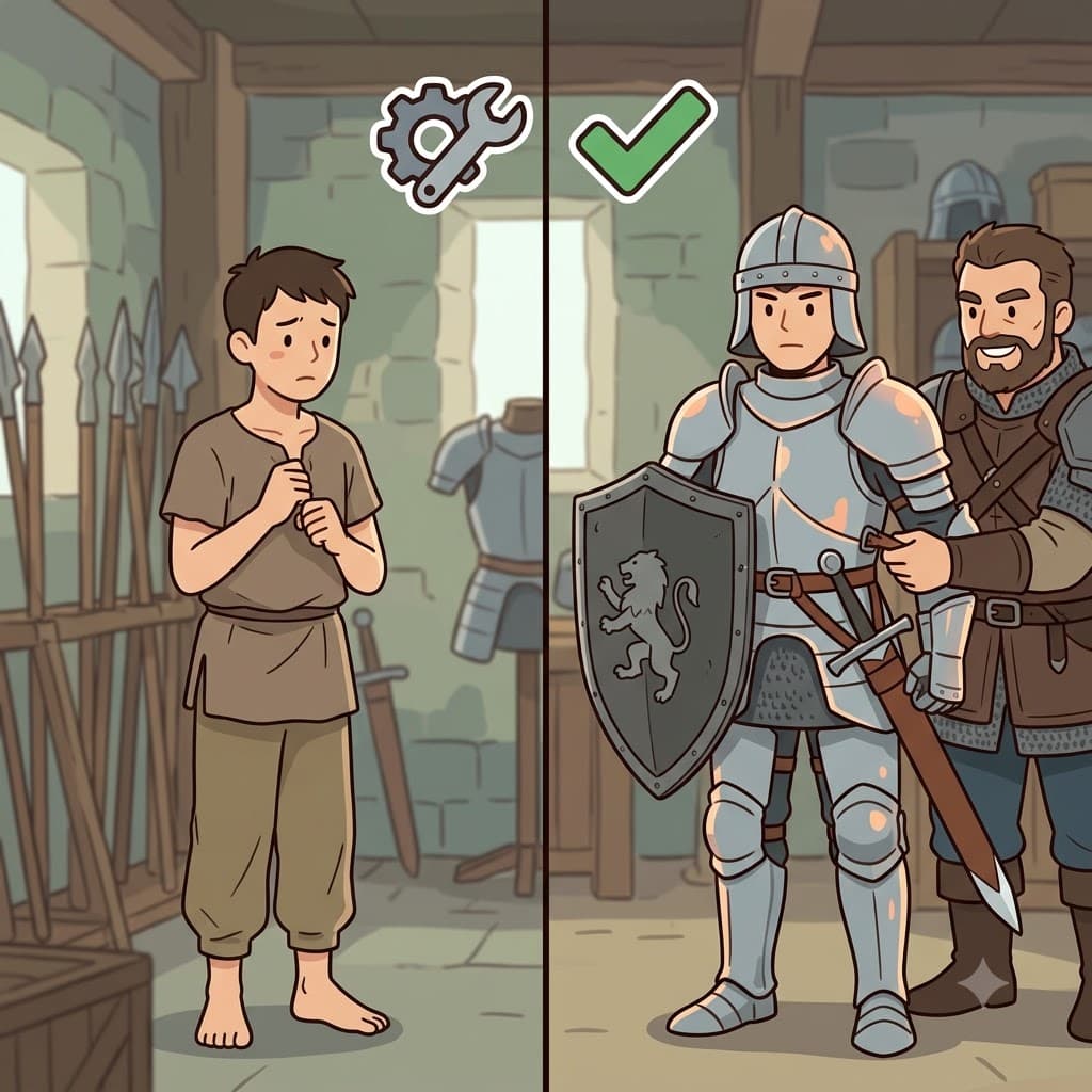 EQUIP(fit out) + MENT(state) — aggressively deciding to EQUIP(fit out) his soldiers, the commander provided them with heavy battle equipment.