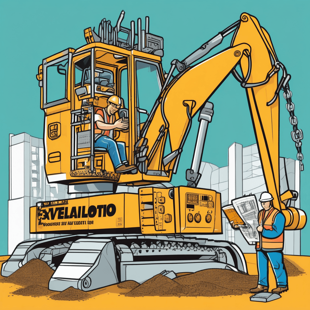 Excavator operator with calculator, coordinating with the elevator!