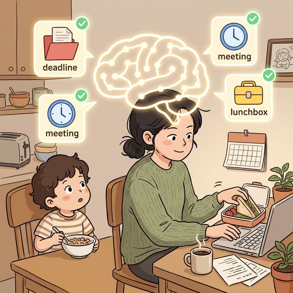 Her executive function keeps three deadlines, two meetings, and one kid's lunchbox all on track.