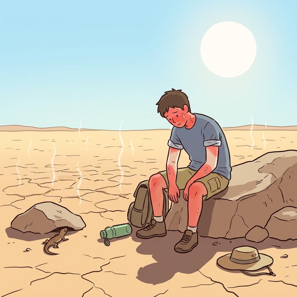 Long exposure to harsh sunlight left the hiker's skin badly burned.