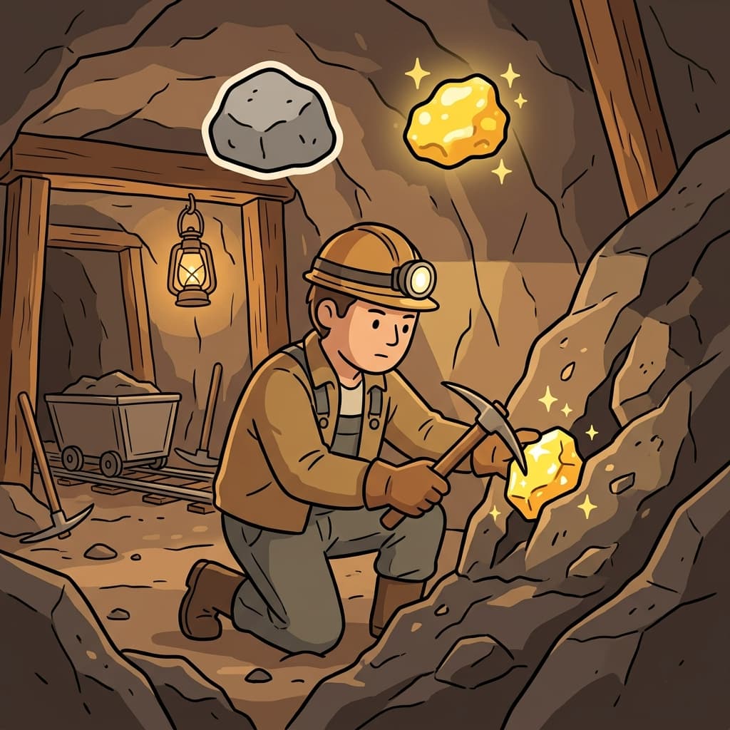 The miner extracted gold from the rock. (Rock + Gold → Remove something valuable)