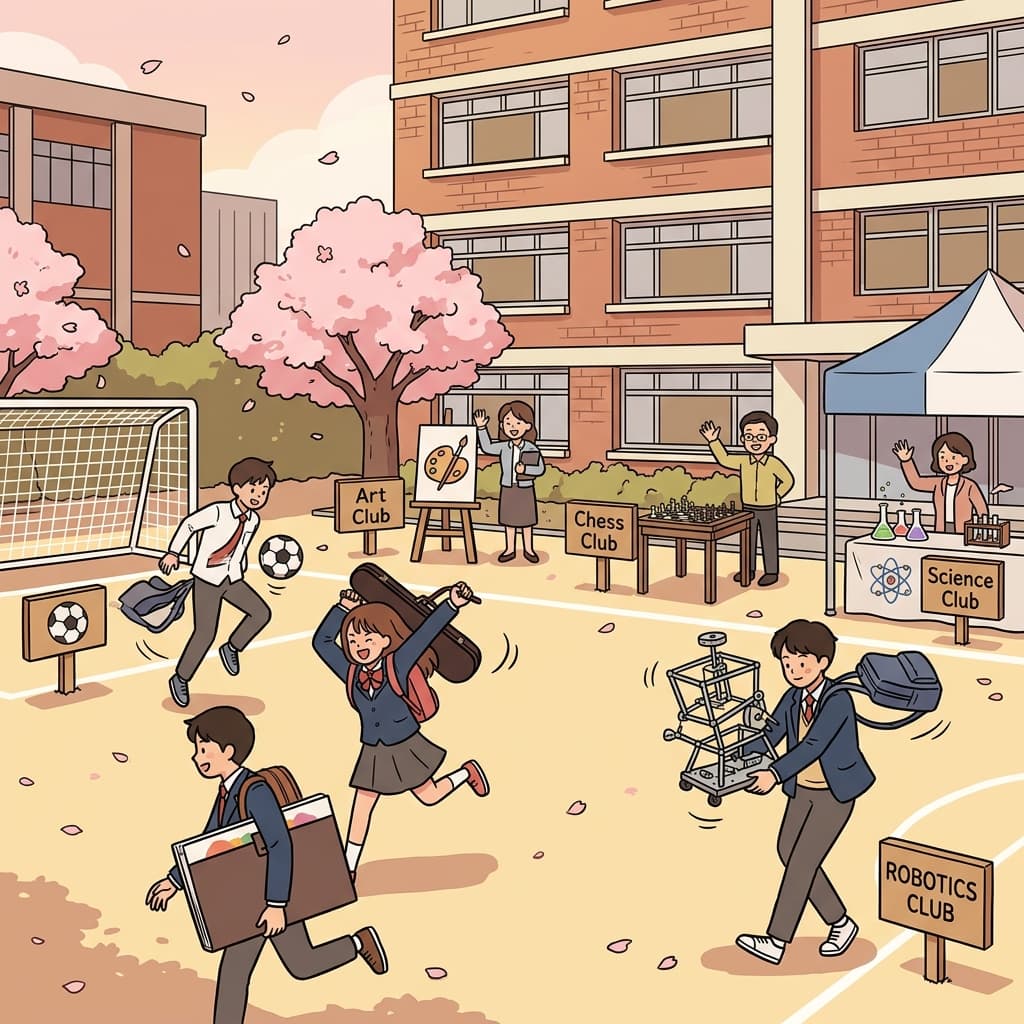 After class, students rush to extracurricular activity clubs across the schoolyard.