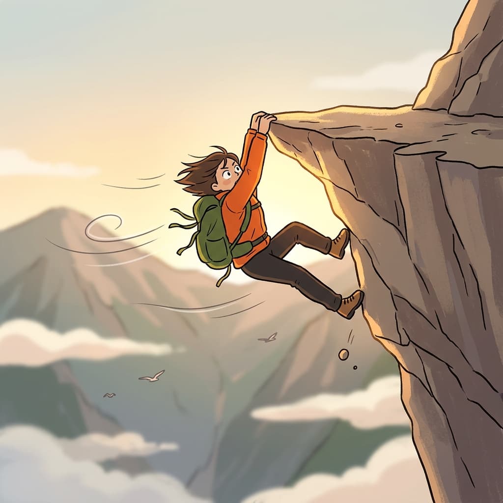 The climber clung to the extremity of the cliff, fingers barely holding on.