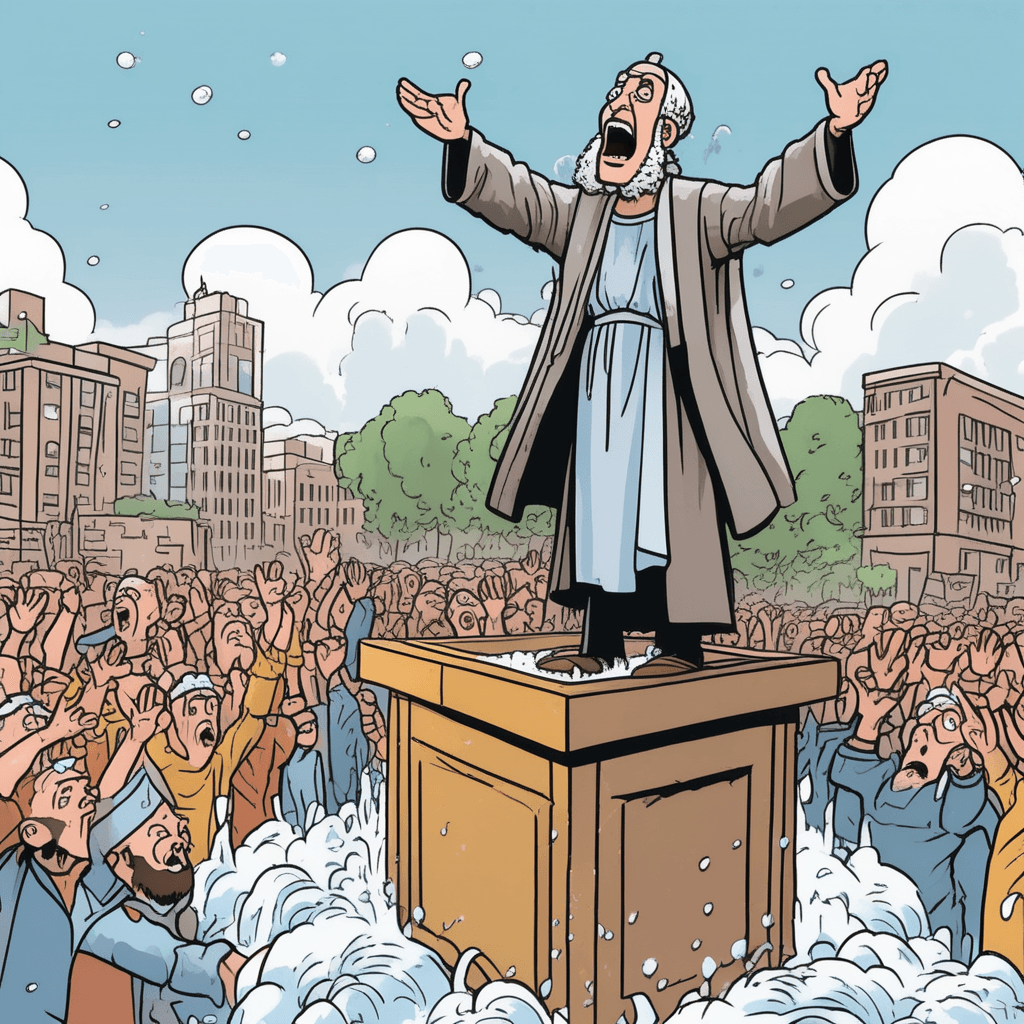 The fanatic's dramatic speech triggers automatic chaos!