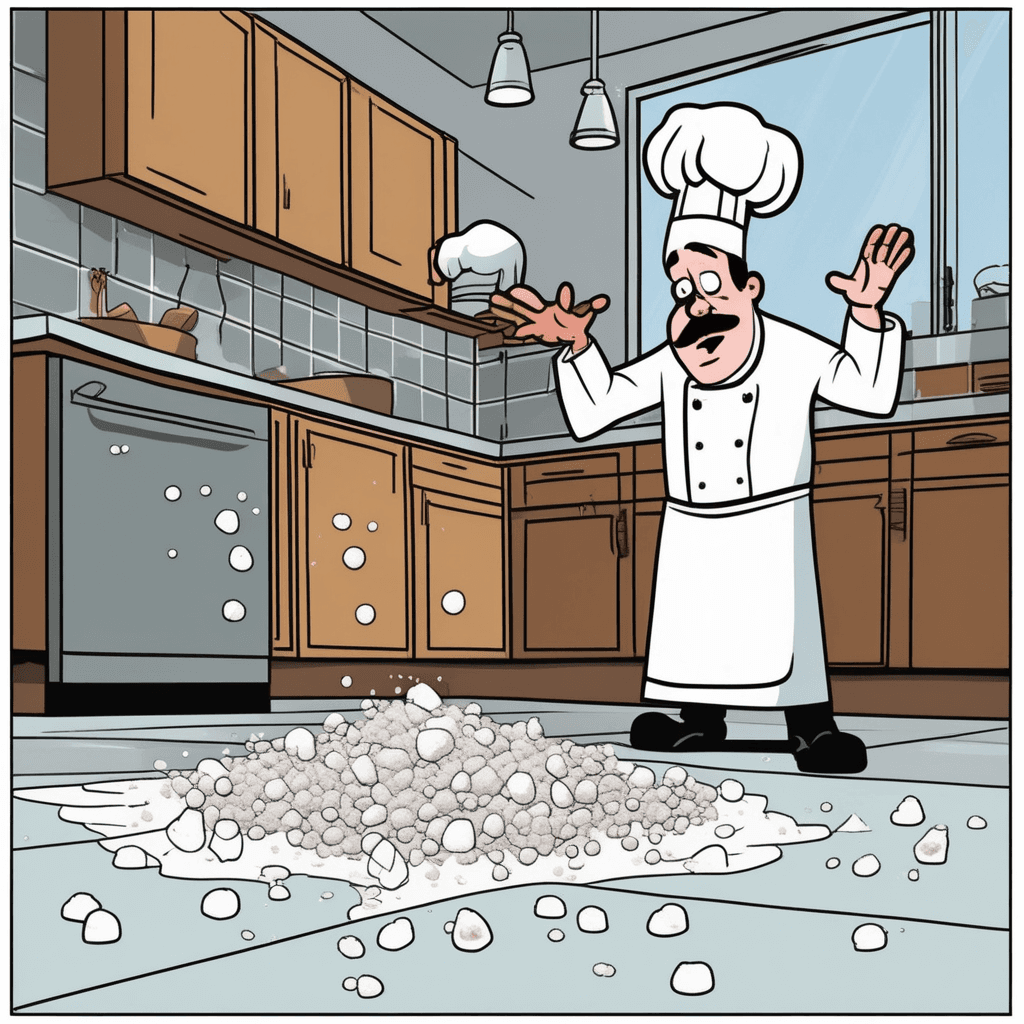 Spilled salt was my fault, brought the kitchen to a halt!