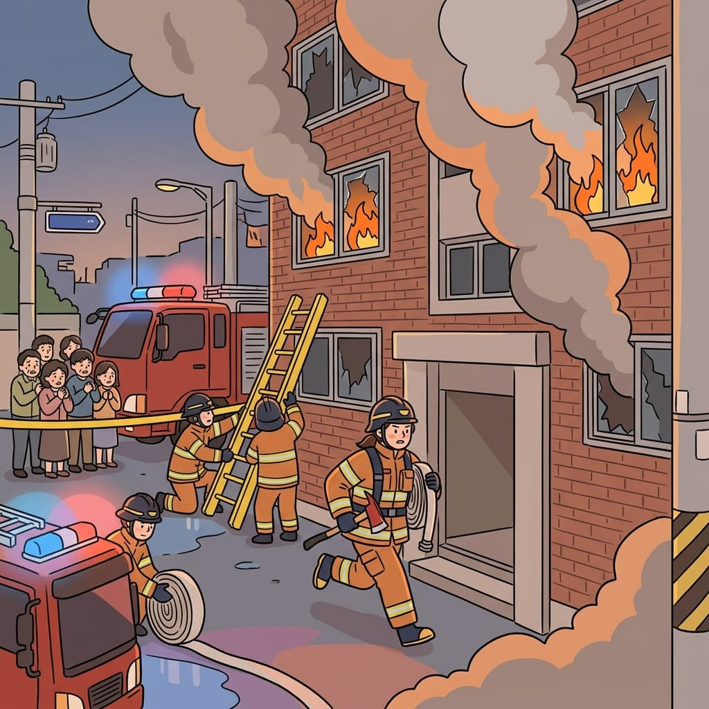 The firefighter ran into the burning building with fearless determination.