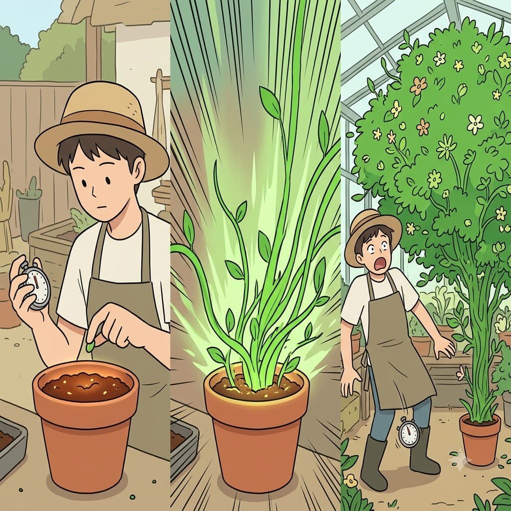 In just a single second, the tiny seed exploded into a giant tree, proving the soil was magically fecund.