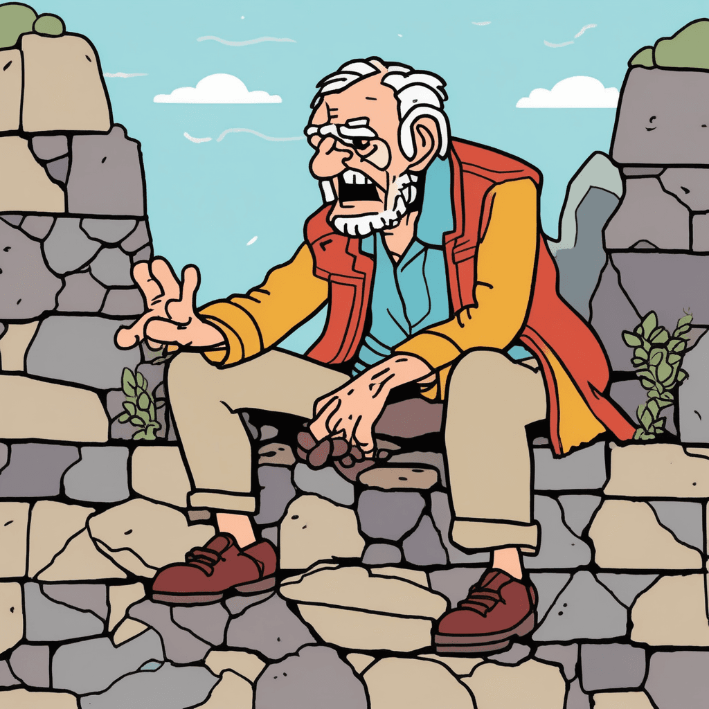 The feeble rebel struggles with a pebble