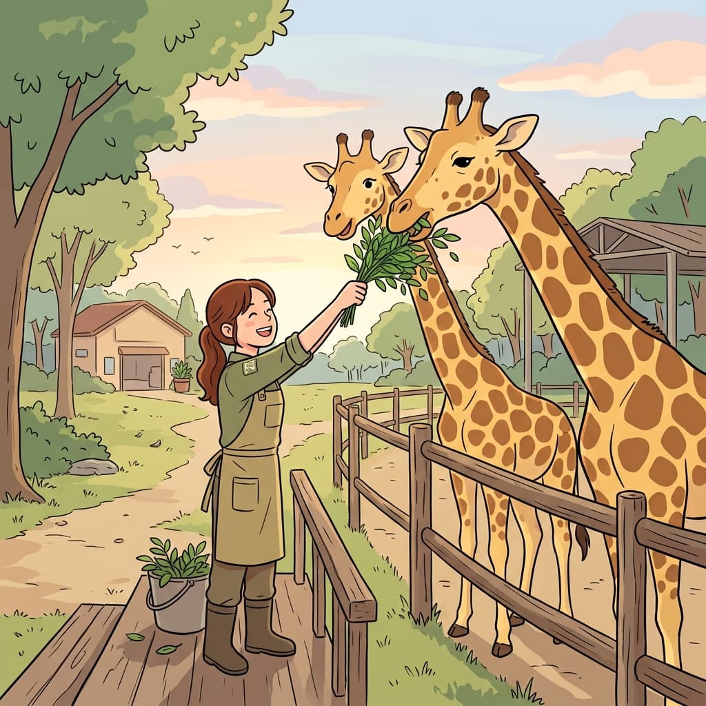 The zookeeper was feeding the giraffes early in the morning.