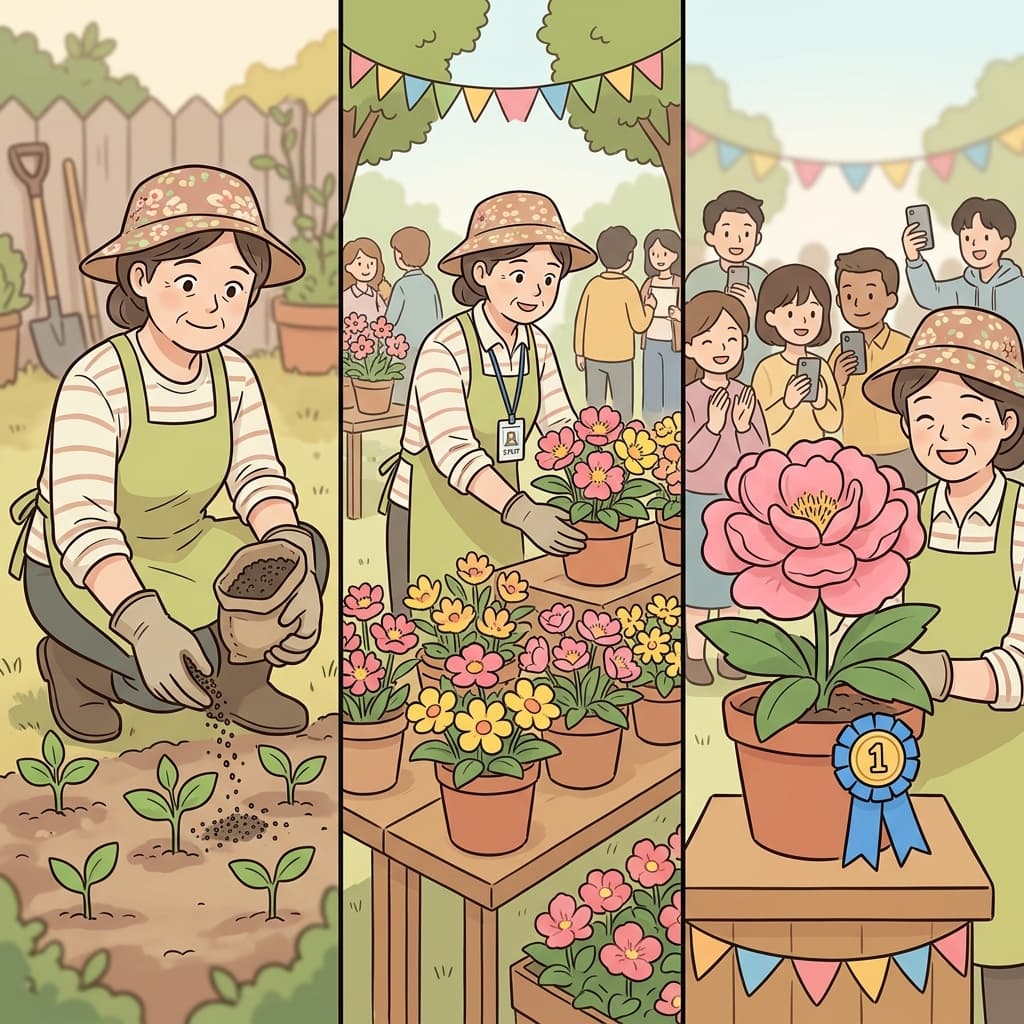The organizer used fertilizer to grow prize-winning flowers.