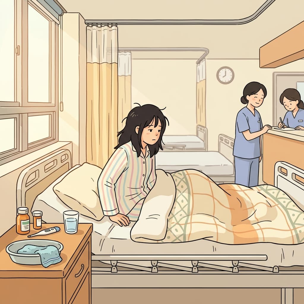 After days of fever and shivering, the patient finally began to recover.