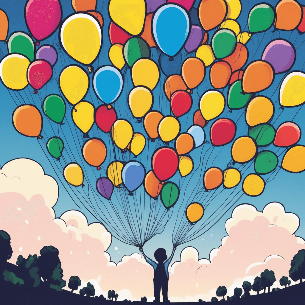 The fewer balloons in hand, the viewer's heart grows lighter — each release a step toward clearer skies