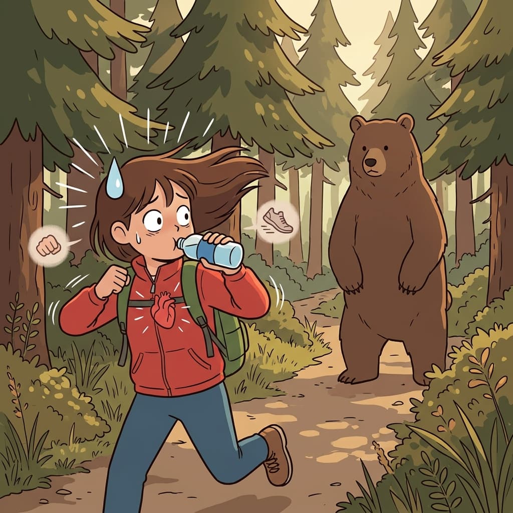 A hiker's fight-or-flight response kicks in when she spots a bear on the trail.