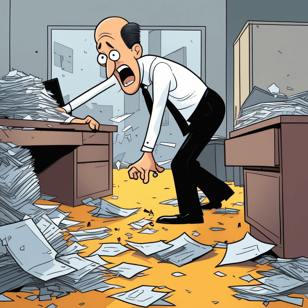 Files from the drawer now cover the floor, chaos in the store!