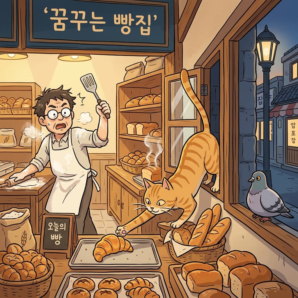 A stray cat managed to find one's way into the warm bakery through a tiny back window.