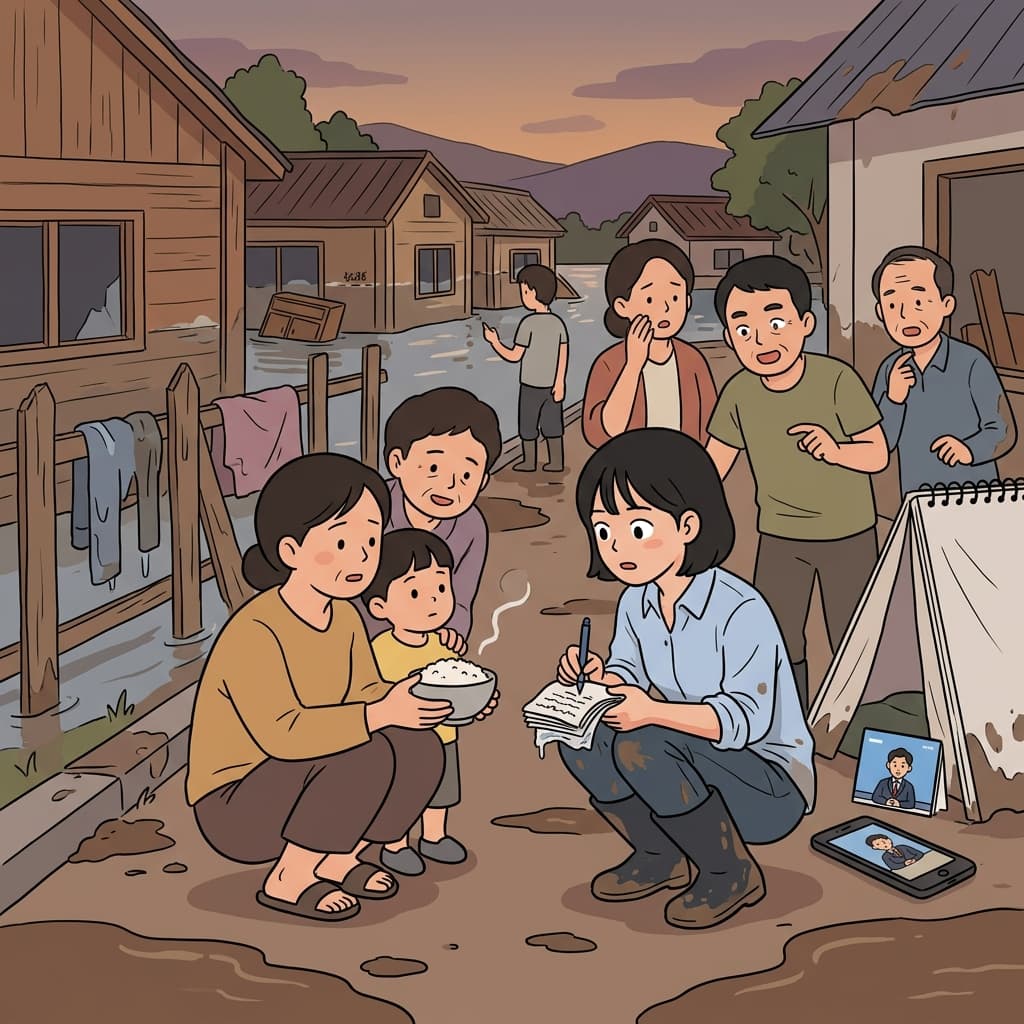 The journalist gained first-hand experience by living in the disaster zone for a week.