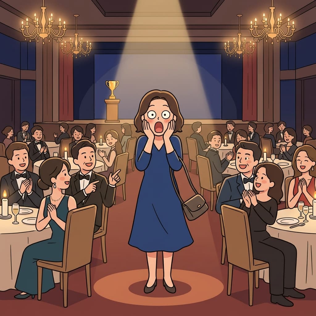 She was flabbergasted when her name was called as the winner.