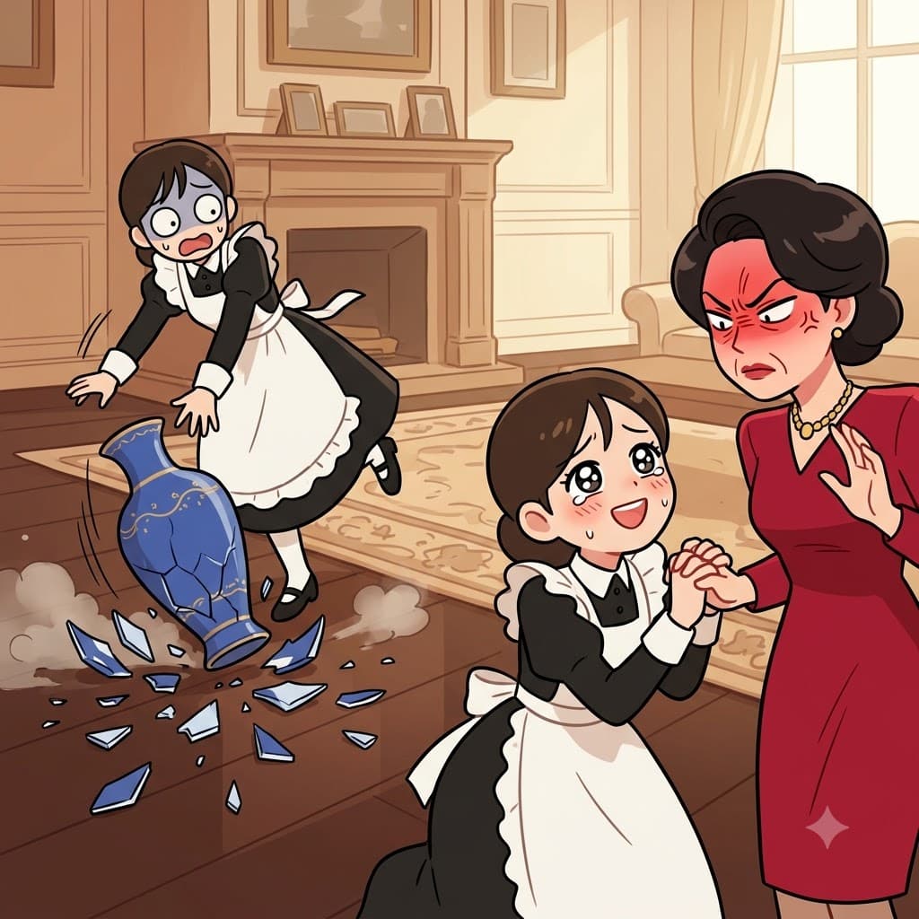 After the vase began to shatter, the maid used flattery to escape punishment.