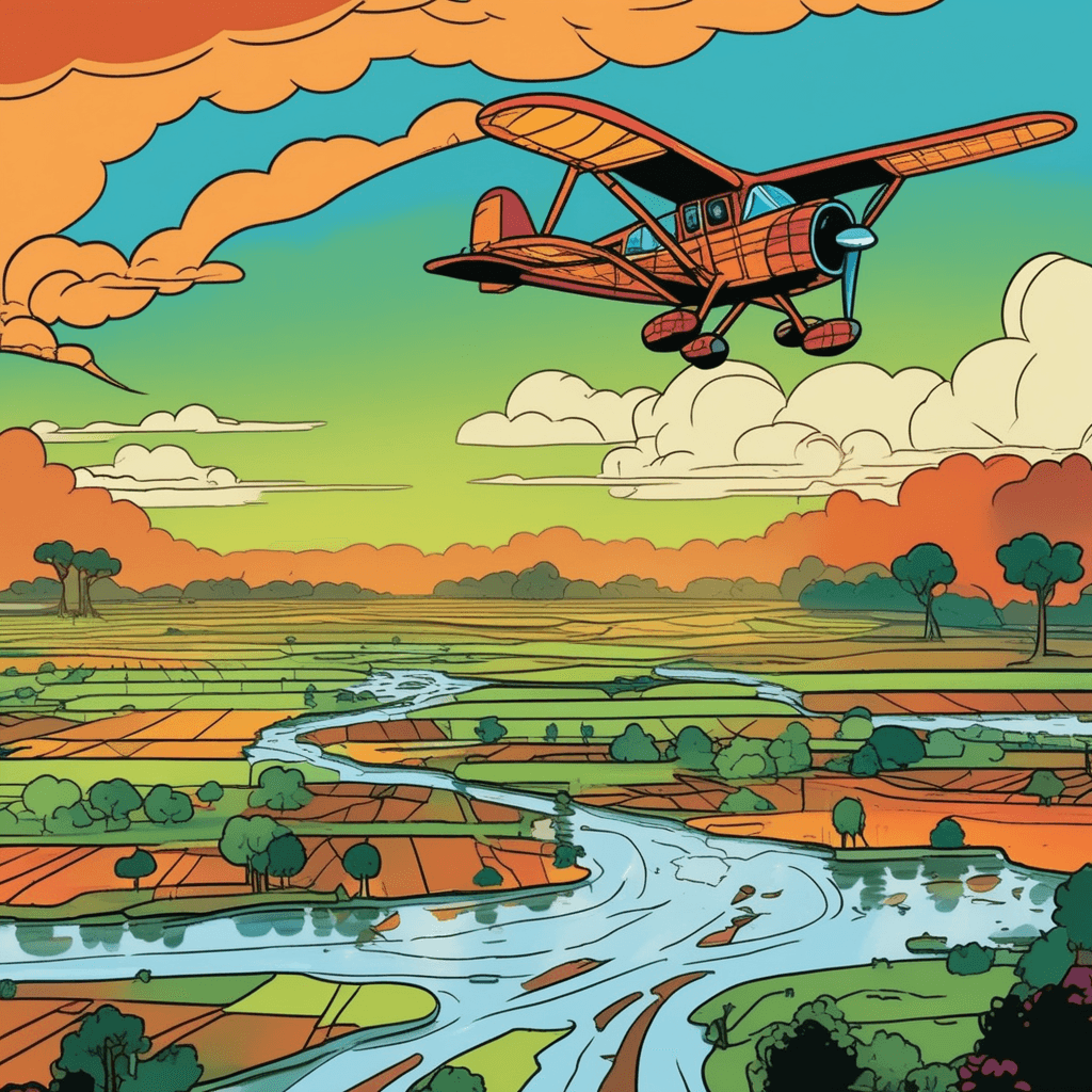 An airplane surveys the river's expanded domain across the floodplain!
