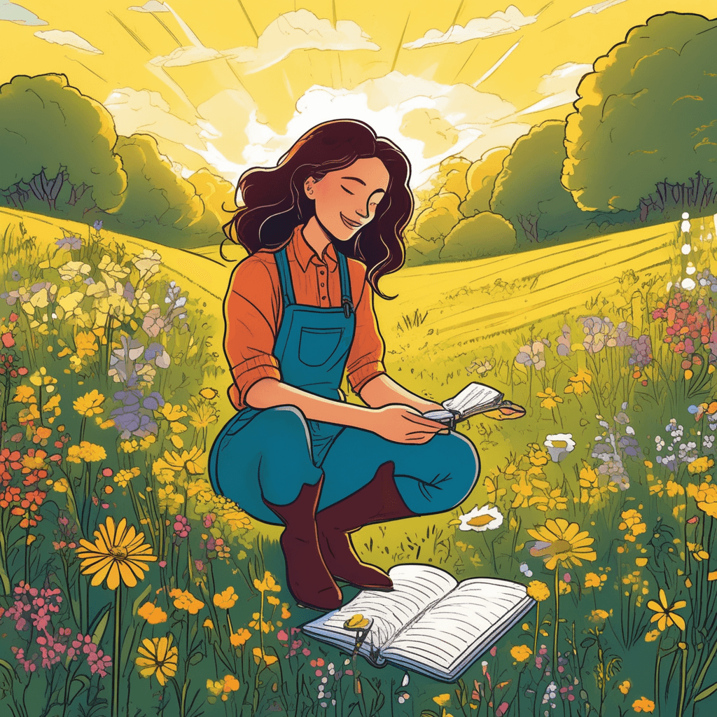 Laura studies the flora, surrounded by a golden aura