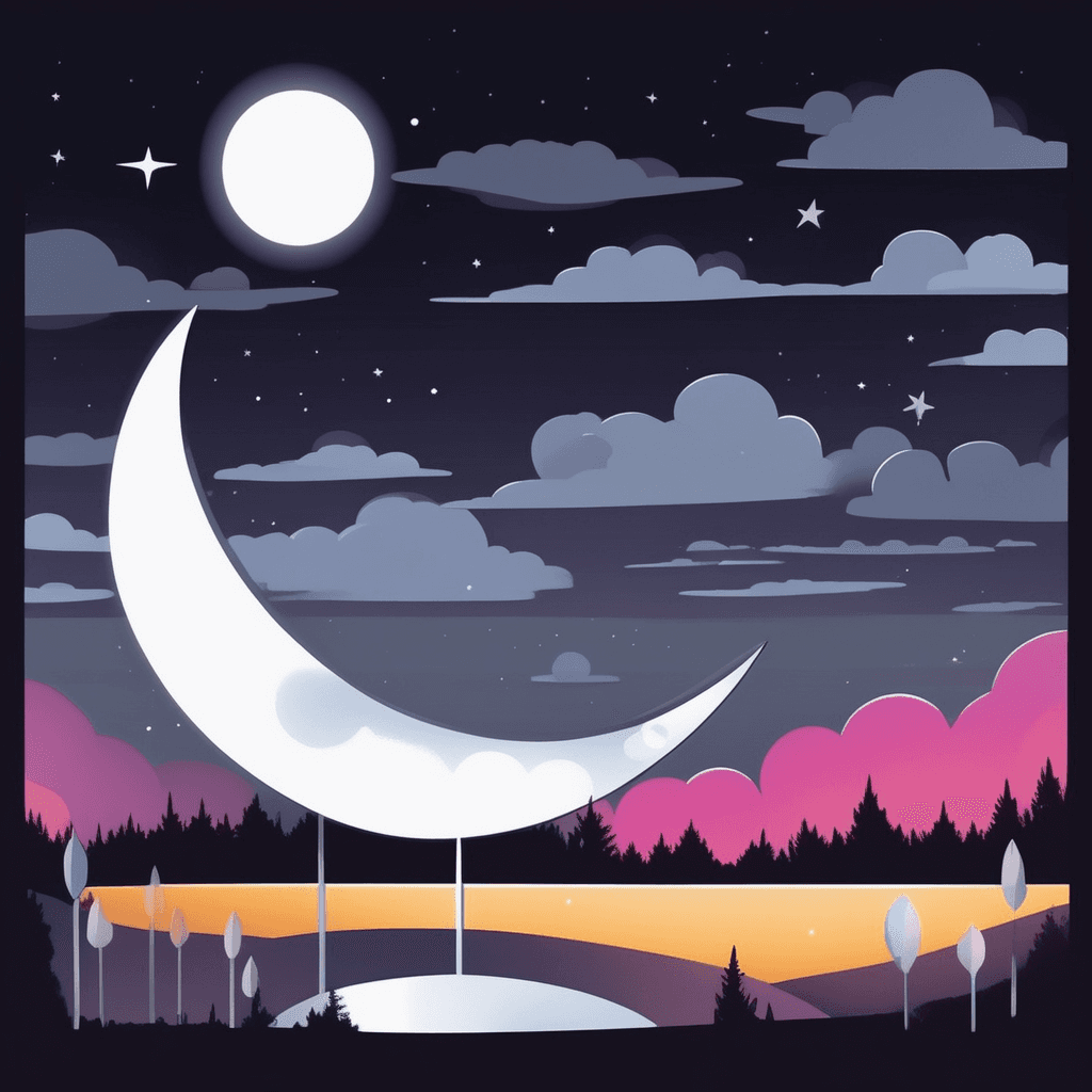 The fluorescent moon becomes a crescent