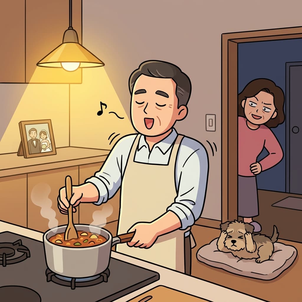 His only foible is humming loudly while he cooks dinner.