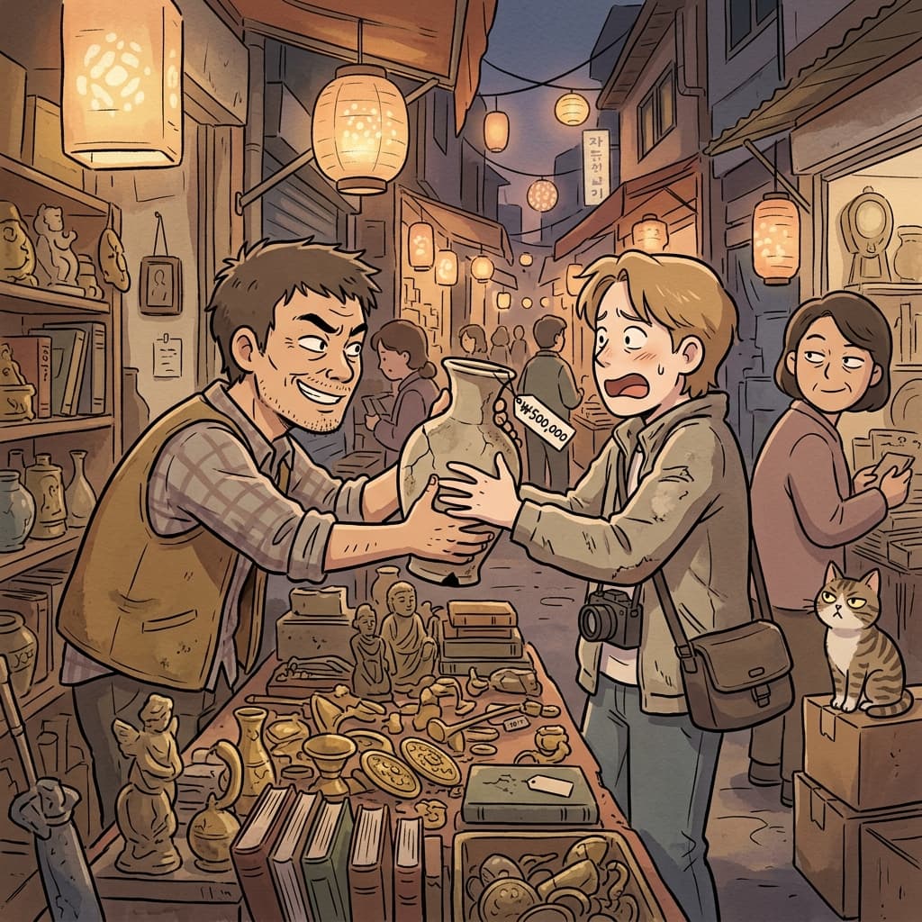 The shady merchant tried to foist a fake antique vase onto the tourist.