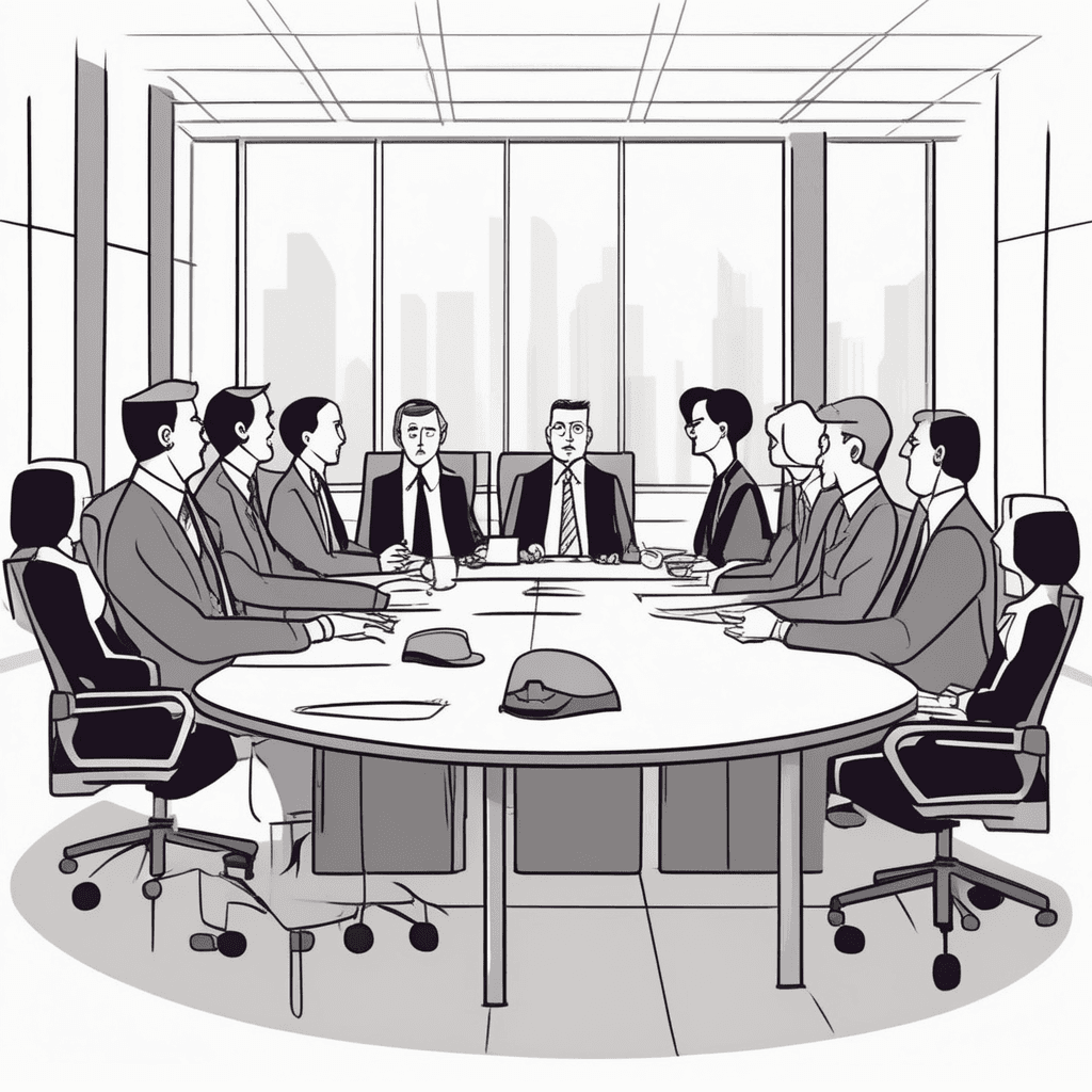 a manager sits at the head of a conference table, slowly shuffling through papers while avoiding eye contact with his team. He leans back in his chair with crossed arms, clearly stalling for time instead of making the crucial decision everyone is waiting for. The clock on the wall shows time passing as documents pile up on the table. Other team members fidget impatiently, checking their watches and exchanging frustrated glances. Some colleagues lean forward expectantly while others slump back in their chairs with resignation. reluctance and deliberate delay in taking action or making decisions
