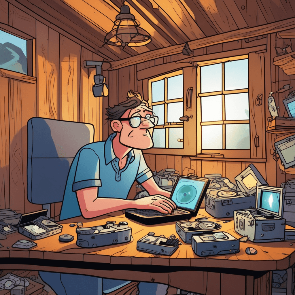 Searching for footage in his cottage, facing a critical shortage!