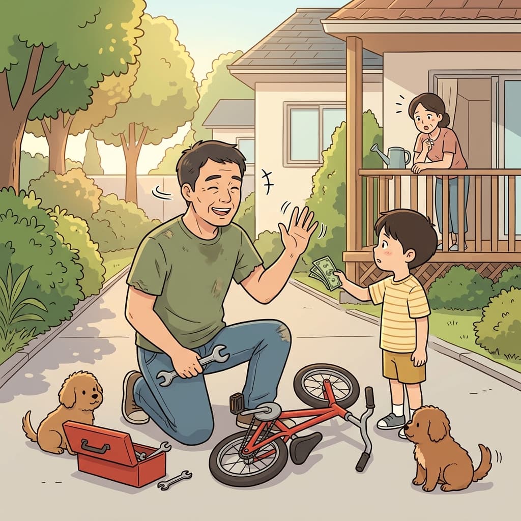 He fixed his neighbor's bike for nothing, just to help out.