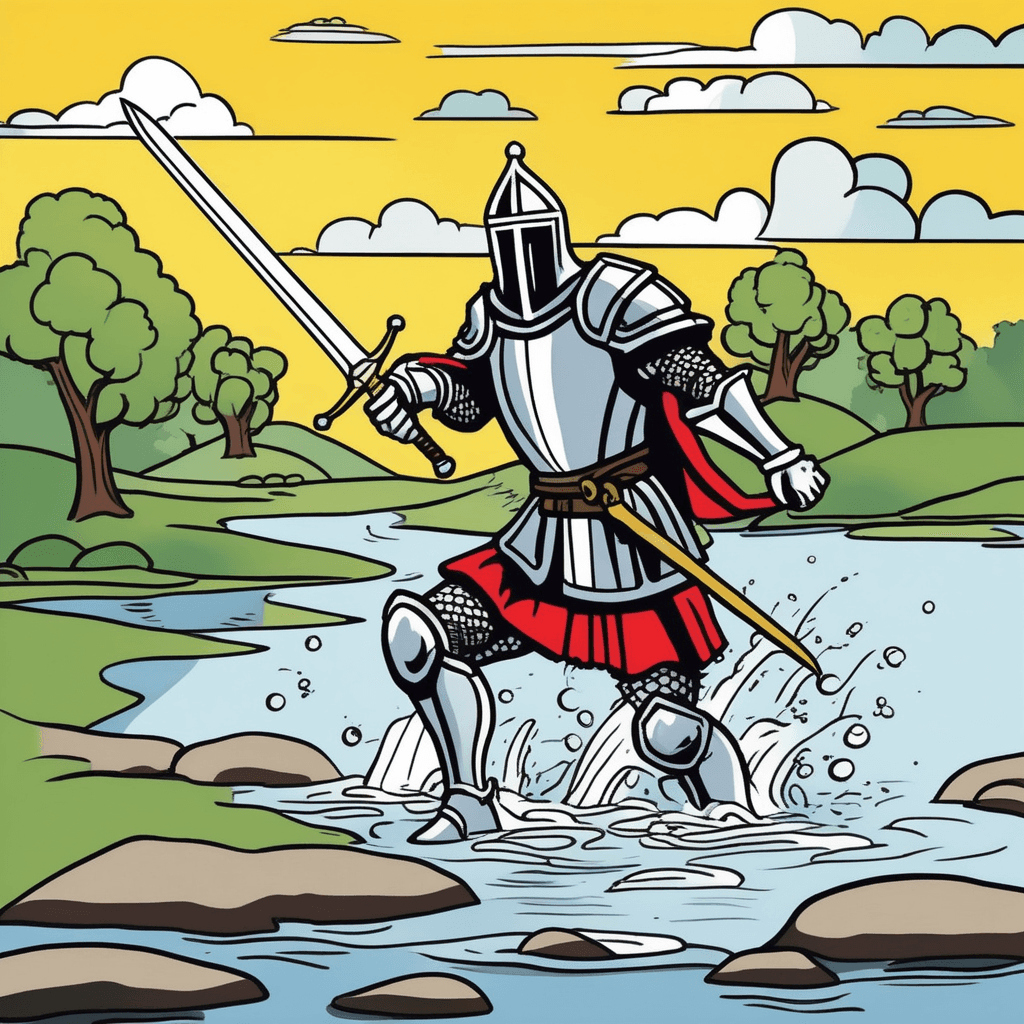 With sword in hand, he moves toward the ford!