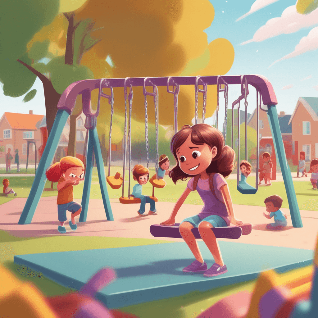 In the playground's background, one child stands sharp in the foreground!
