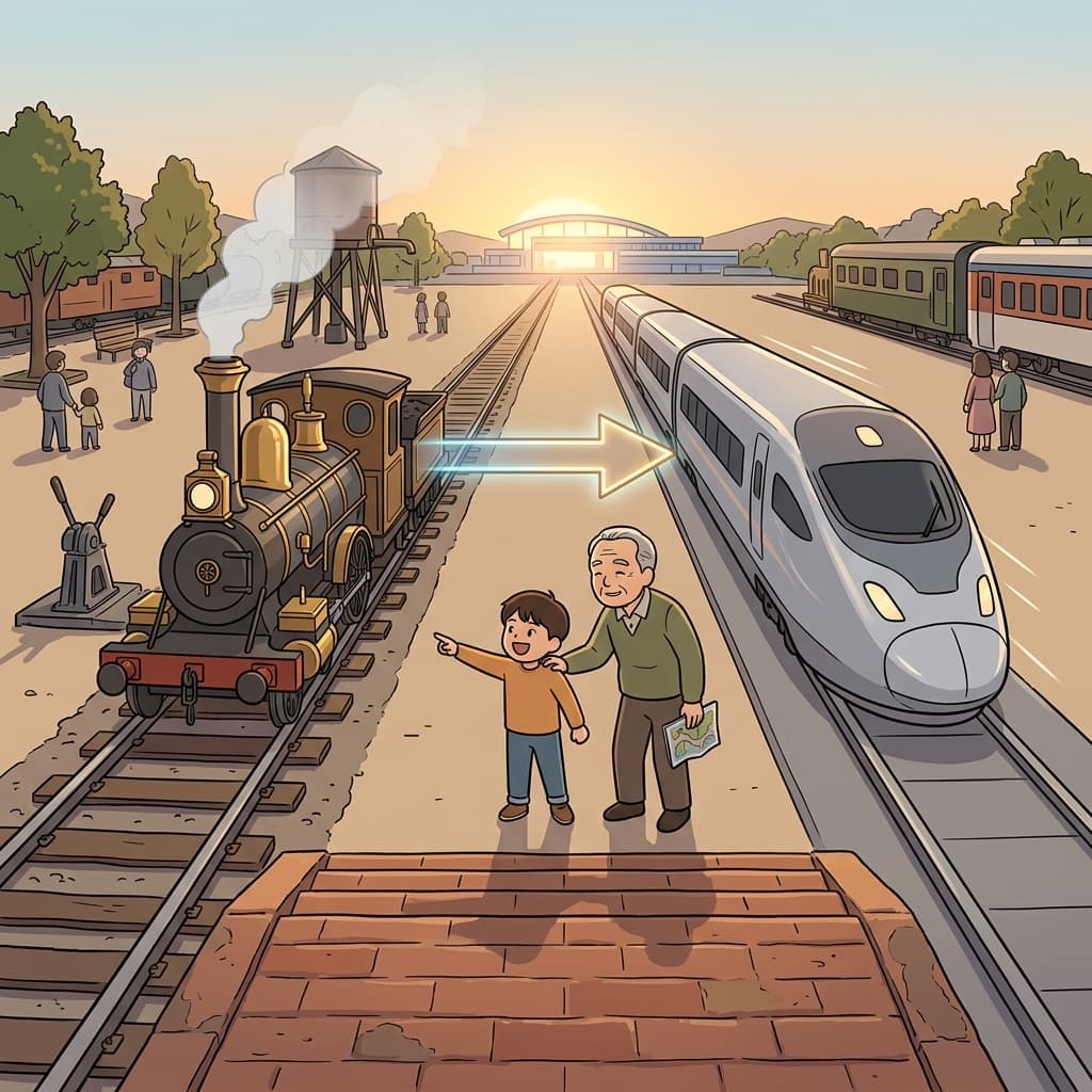 The steam locomotive stands as a forerunner to today's high-speed trains.