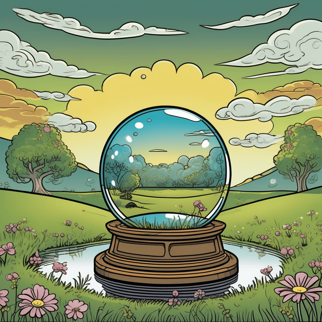 The meadow's crystal ball shows only shallow waters, foreshadowing the future.