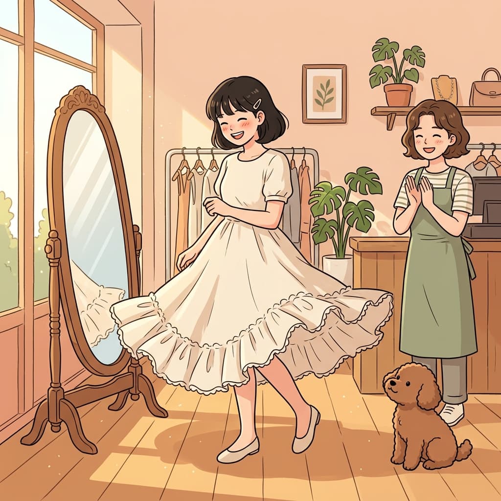 The dress had a delicate frill along the hem that swayed with every step.