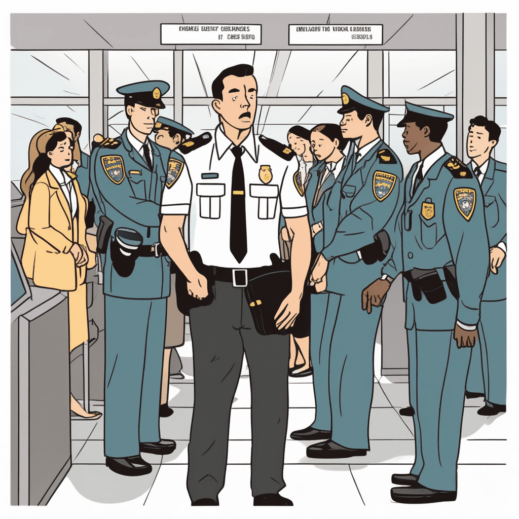 Security officer frisking passenger for hidden items