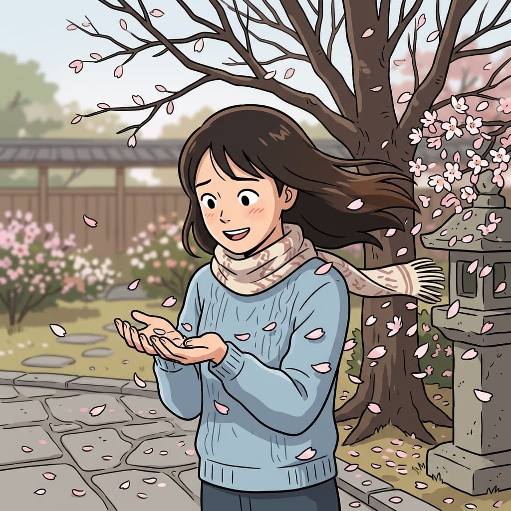 The fugacious cherry blossoms scattered in the wind within seconds.