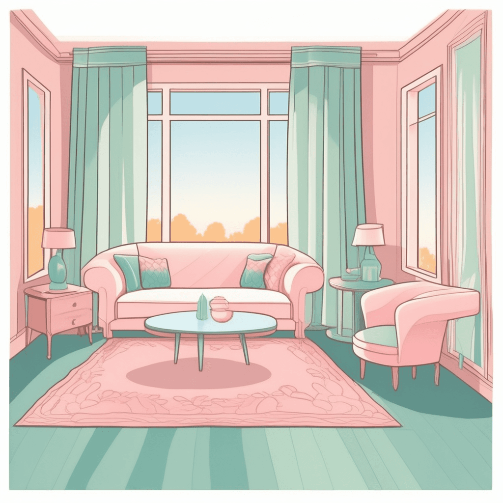 furniture, fittings, and other decorative accessories such as curtains and carpets for a house or room