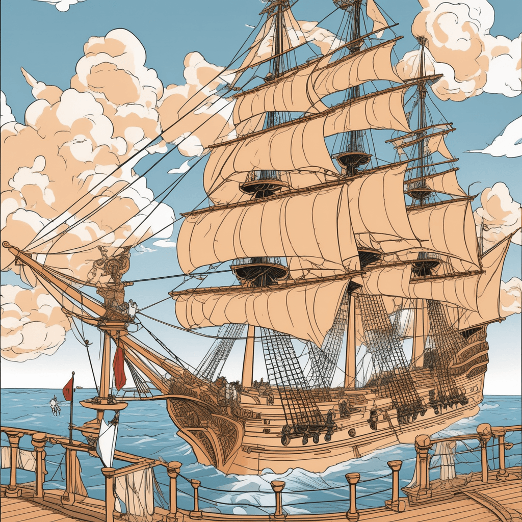 Massive Spanish sailing ship with multiple masts