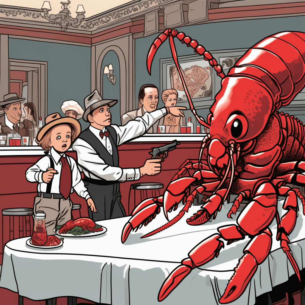 The little gangster youngster interrogates the lobster!