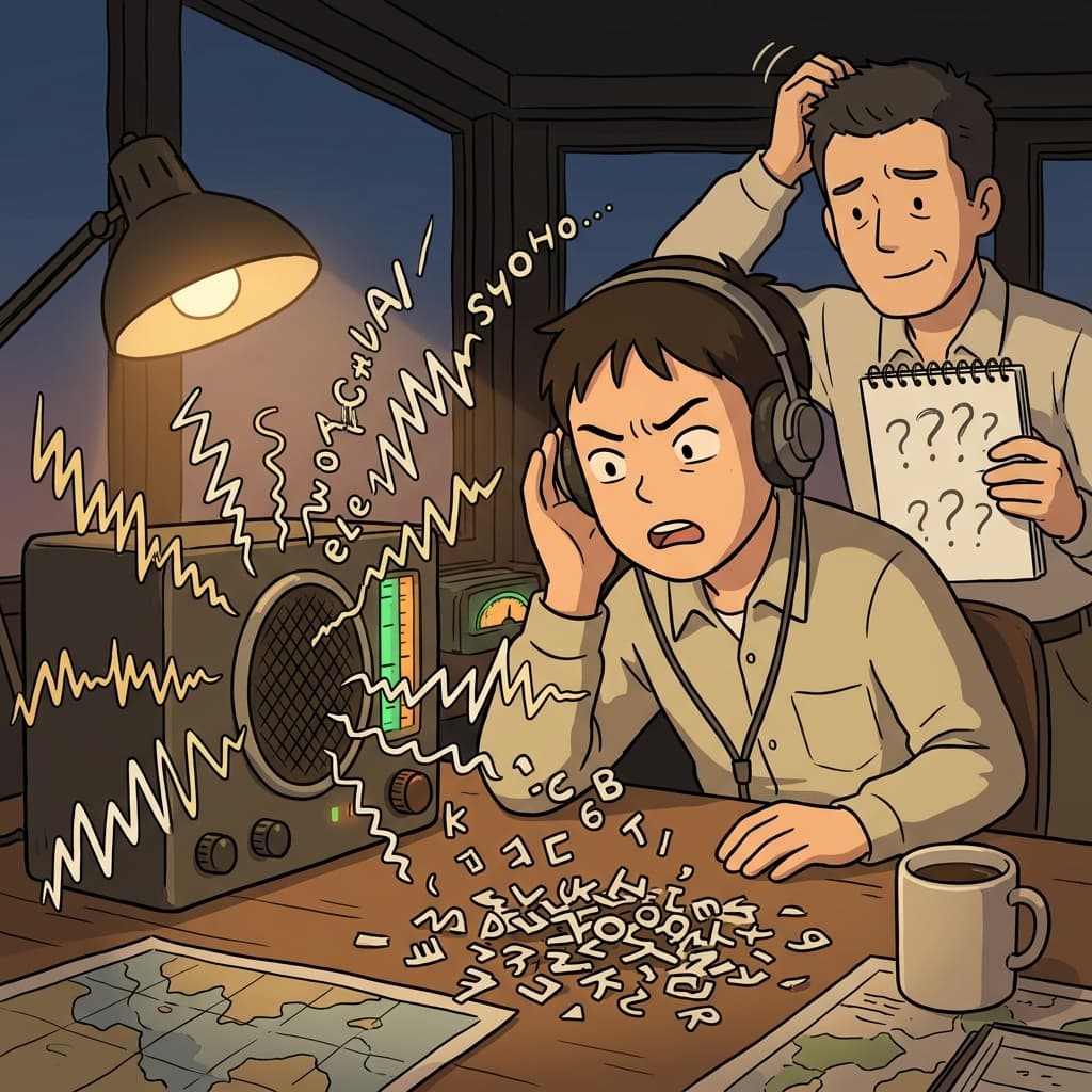 The old radio garble made the pilot's message impossible to understand.