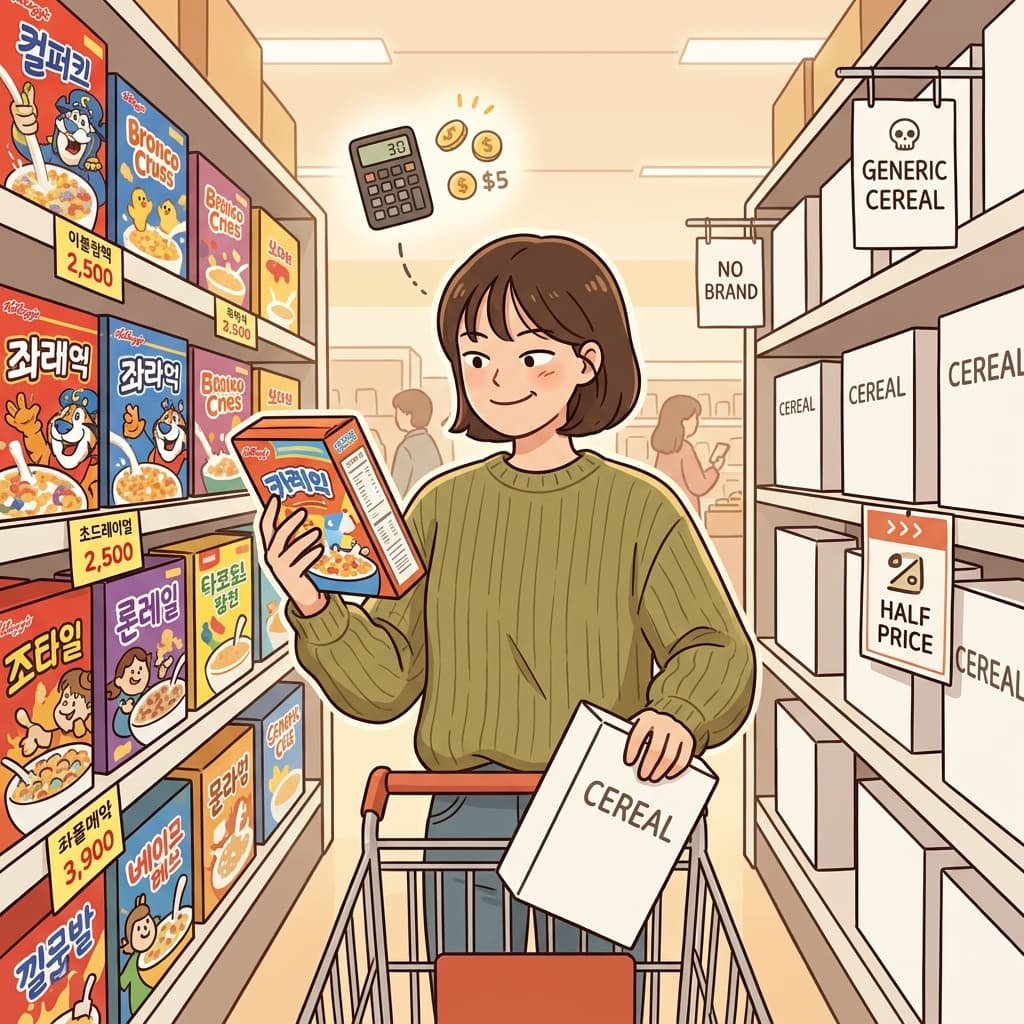 She picked the generic brand cereal to save a few dollars.