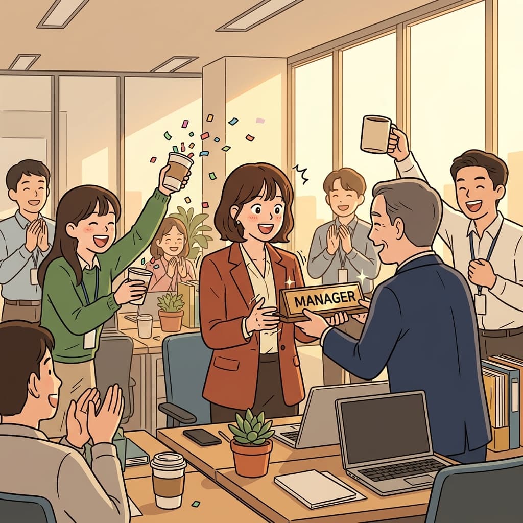 After ten years of hard work, she finally get promoted to manager.