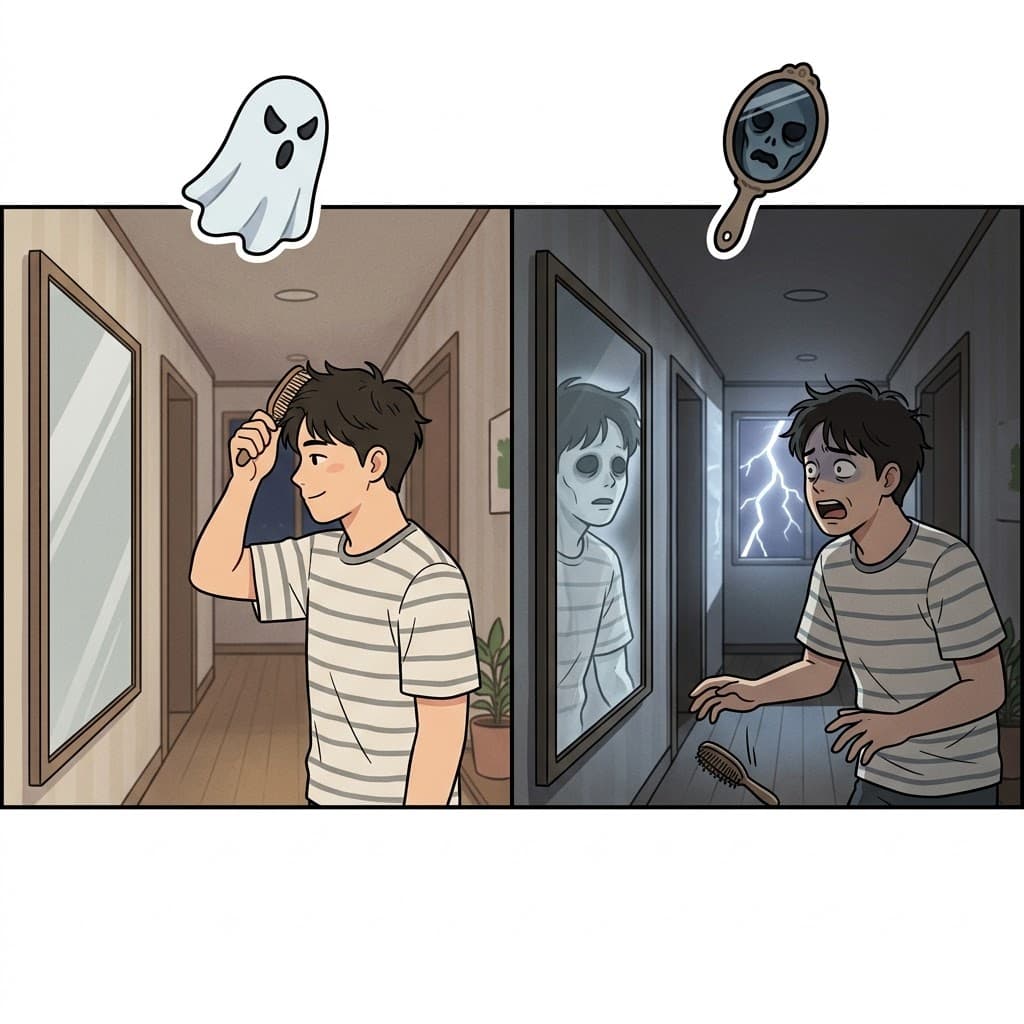 GHAST (ghost) + LY (like) — looking exactly like a pale GHAST (ghost) rising from the mist, the phantom's face was completely ghastly.