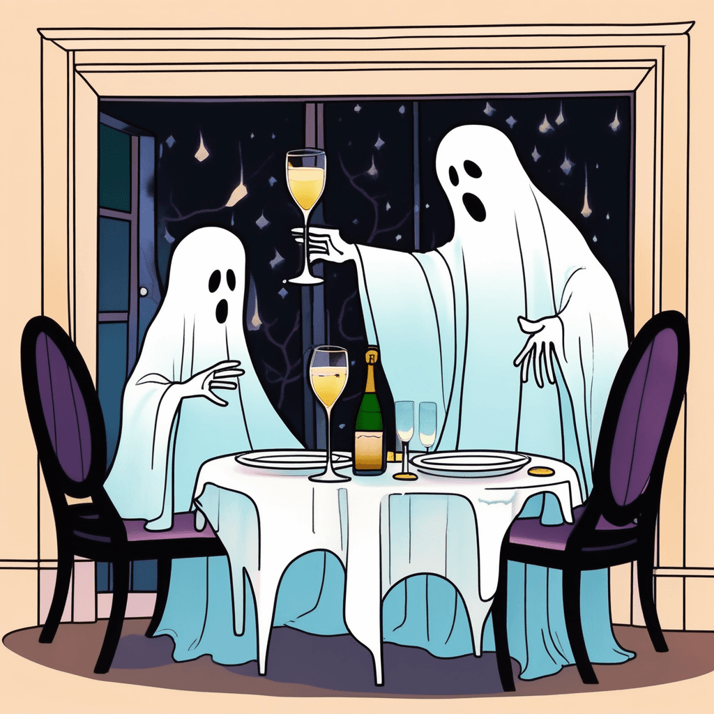 The ghost joins the host for a toast!